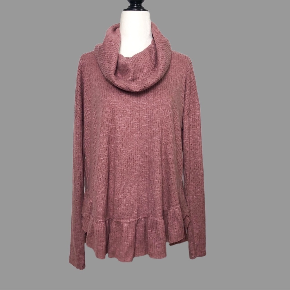 💛 XS 💛 NWT Anthro Sweater Ribbed Soft Cowl Neck Ruffled